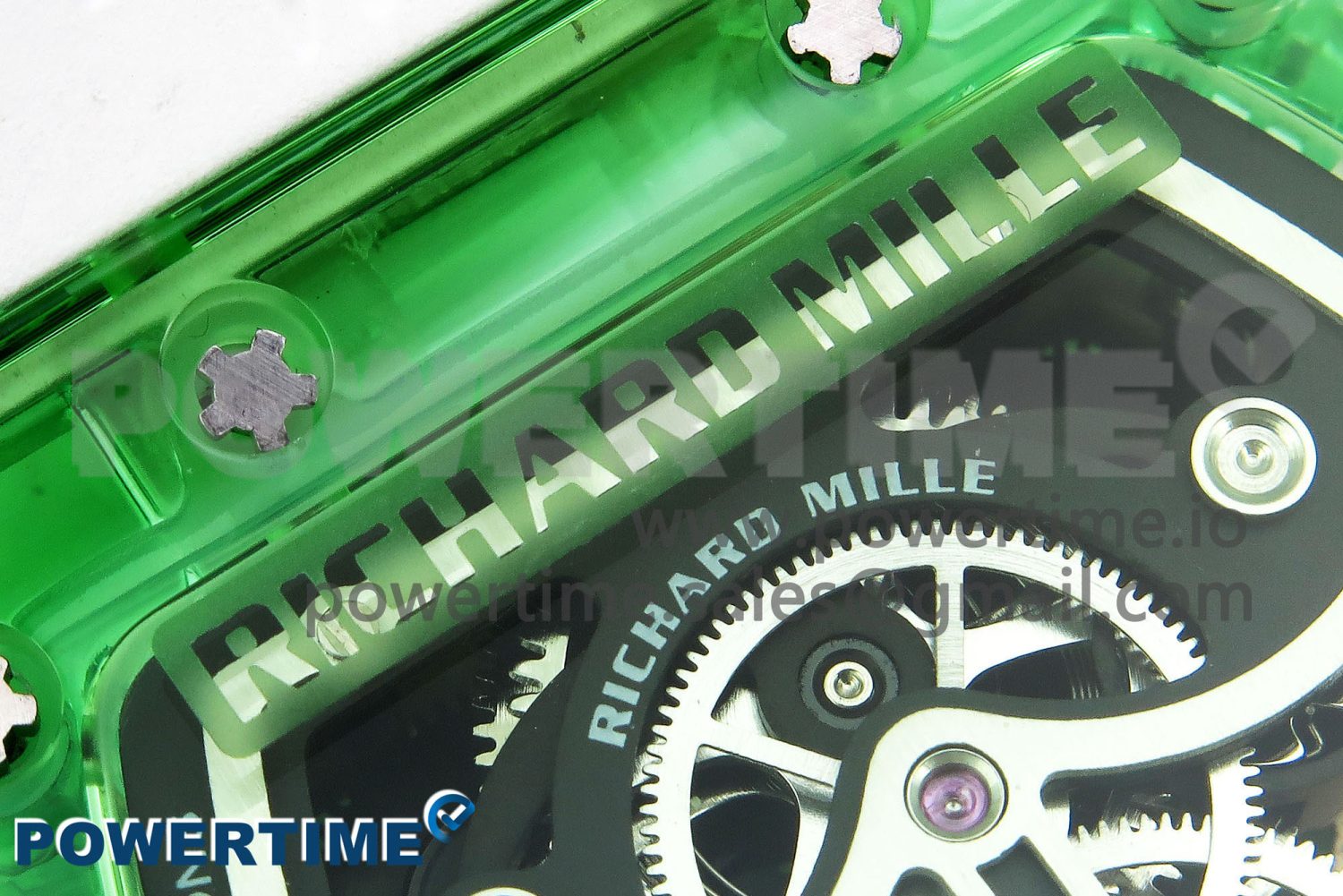 RM57 Green Transparent Tourbillon RMF Best Edition Gold Dragon Eagle Dial on White Rubber Strap - Image 9
