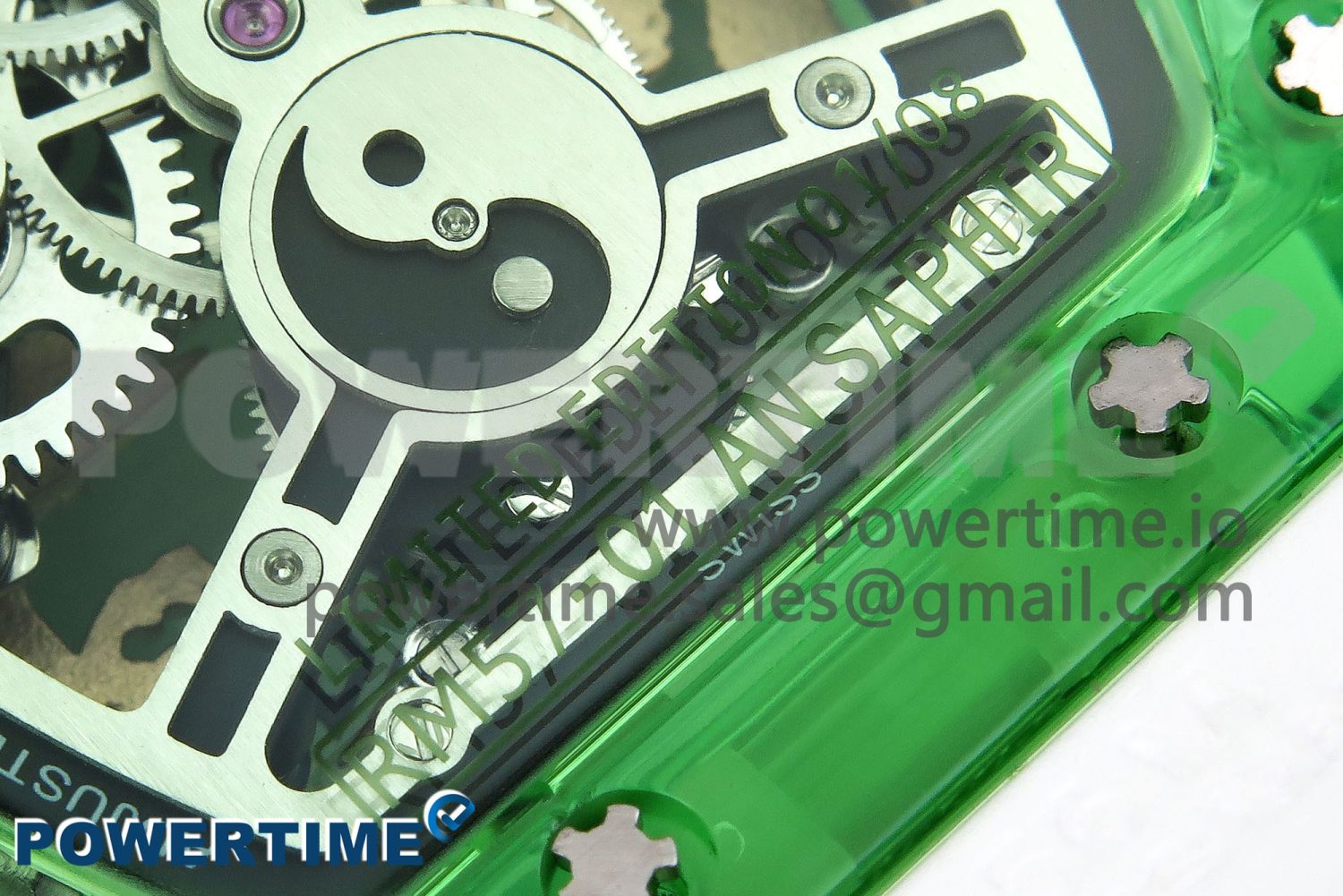 RM57 Green Transparent Tourbillon RMF Best Edition Gold Dragon Eagle Dial on White Rubber Strap - Image 12