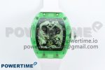 RM57 Green Transparent Tourbillon RMF Best Edition Silver Dragon Eagle Dial on White Rubber Strap