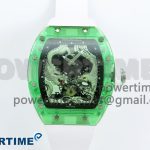 RM57 Green Transparent Tourbillon RMF Best Edition Silver Dragon Eagle Dial on White Rubber Strap