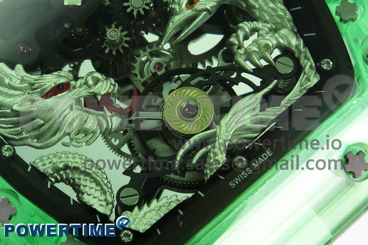 RM57 Green Transparent Tourbillon RMF Best Edition Silver Dragon Eagle Dial on White Rubber Strap - Image 5