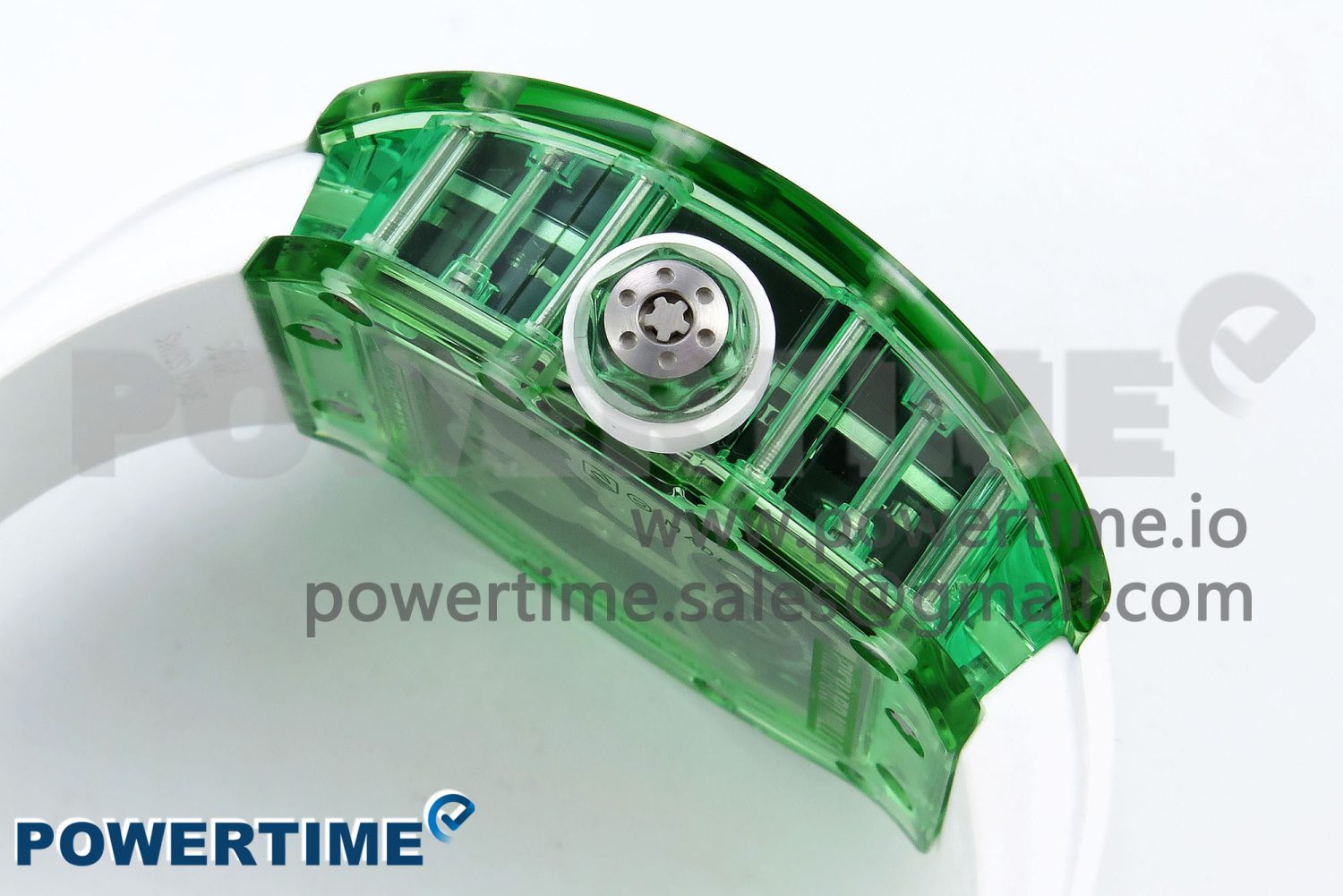 RM57 Green Transparent Tourbillon RMF Best Edition Silver Dragon Eagle Dial on White Rubber Strap - Image 6