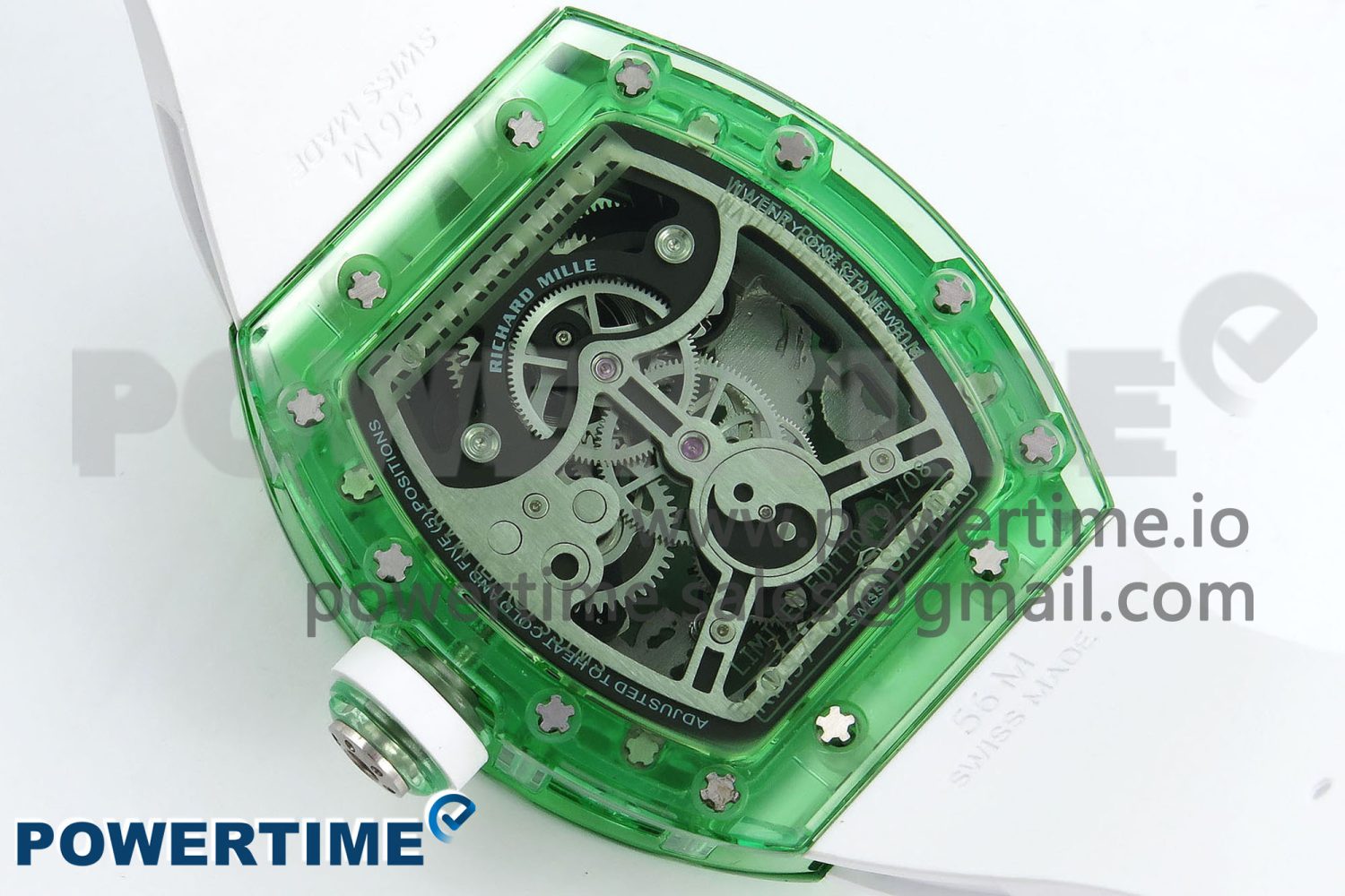 RM57 Green Transparent Tourbillon RMF Best Edition Silver Dragon Eagle Dial on White Rubber Strap - Image 8