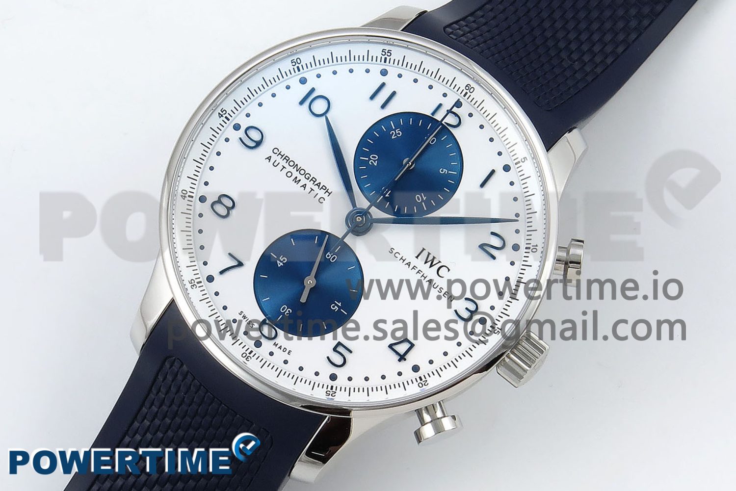Portuguese Chrono IW3716 Z+F 1:1 Best Edition White/Blue Dial on Blue Rubber Strap A69355 - Image 2