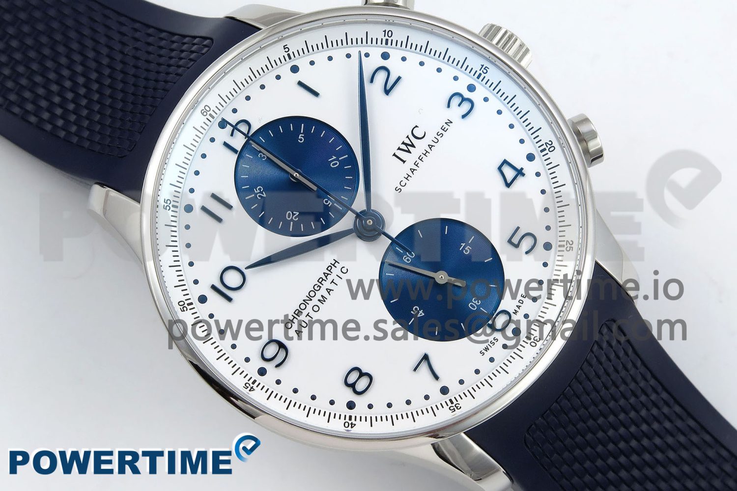 Portuguese Chrono IW3716 Z+F 1:1 Best Edition White/Blue Dial on Blue Rubber Strap A69355 - Image 3