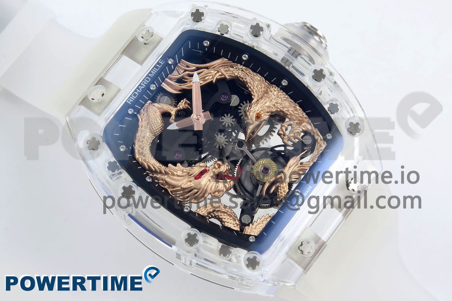 RM57 Transparent Tourbillon RMF Best Edition Gold Dragon Eagle Dial on Transparent Rubber Strap - Image 3