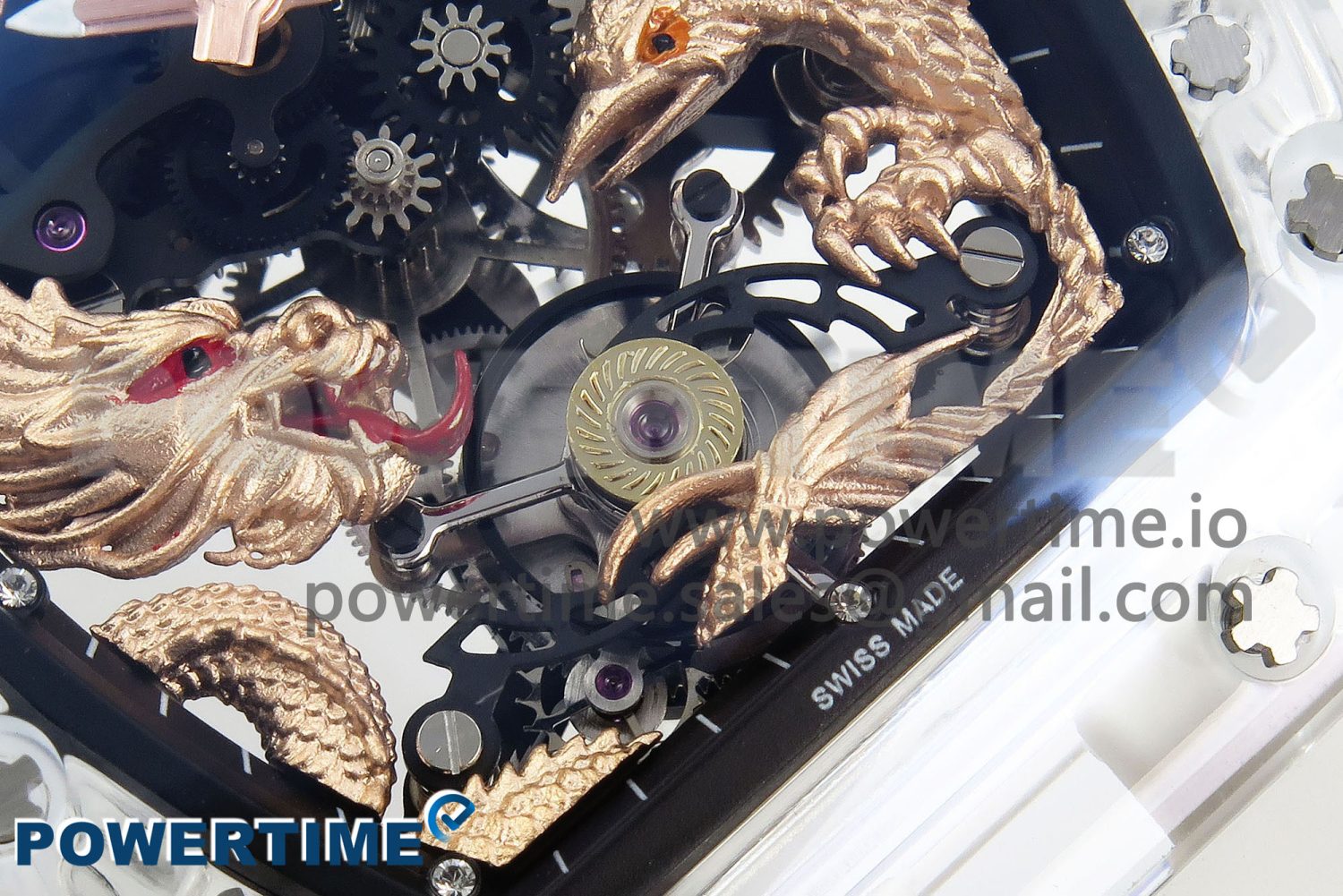 RM57 Transparent Tourbillon RMF Best Edition Gold Dragon Eagle Dial on Transparent Rubber Strap - Image 5