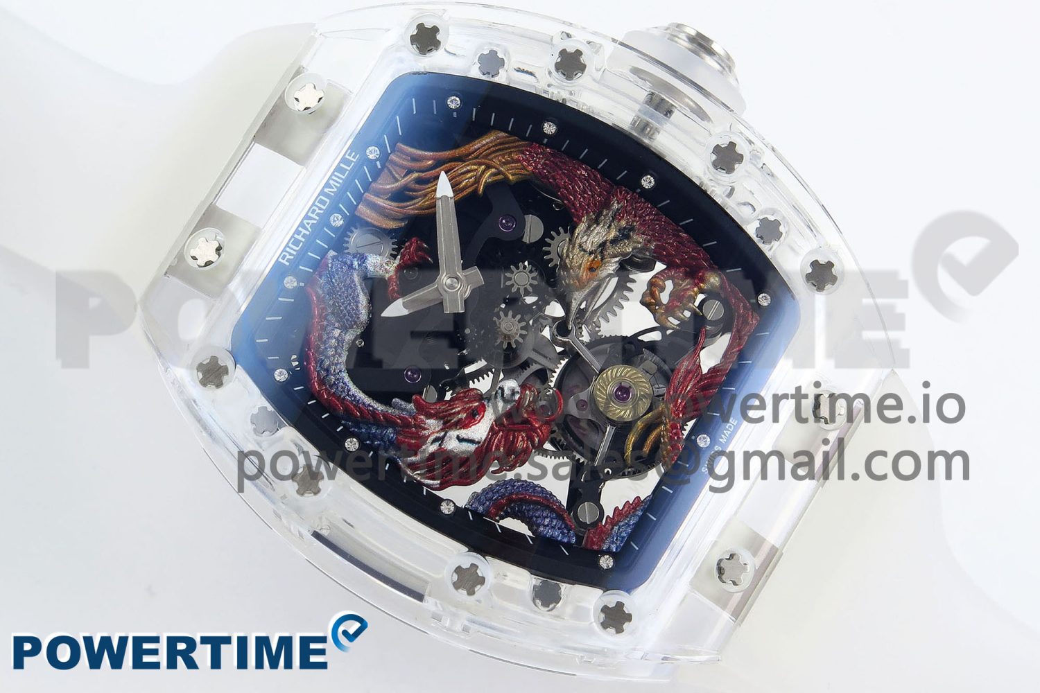 RM57 Transparent Tourbillon RMF Best Edition Silver Dragon Eagle Dial on Transparent Rubber Strap - Image 3