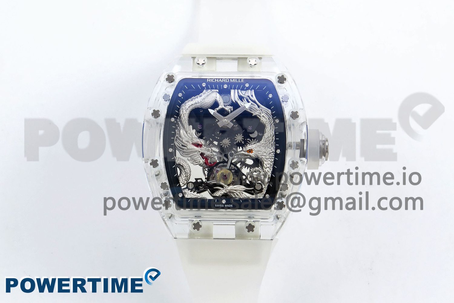 RM57 Transparent Tourbillon RMF Best Edition Red Dragon Eagle Dial on Transparent Rubber Strap - Image 1