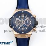 Big Bang Unico 42mm RG BBF 1:1 Best Edition Skeleton Dial Blue Ceramic Bezel on Blue Rubber Strap A1280 V2
