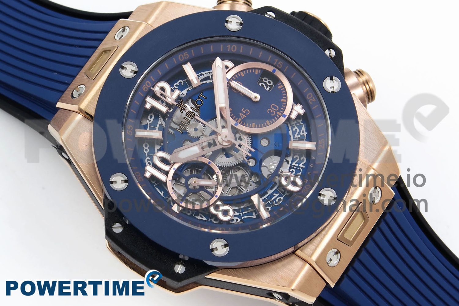 Big Bang Unico 42mm RG BBF 1:1 Best Edition Skeleton Dial Blue Ceramic Bezel on Blue Rubber Strap A1280 V2 - Image 3