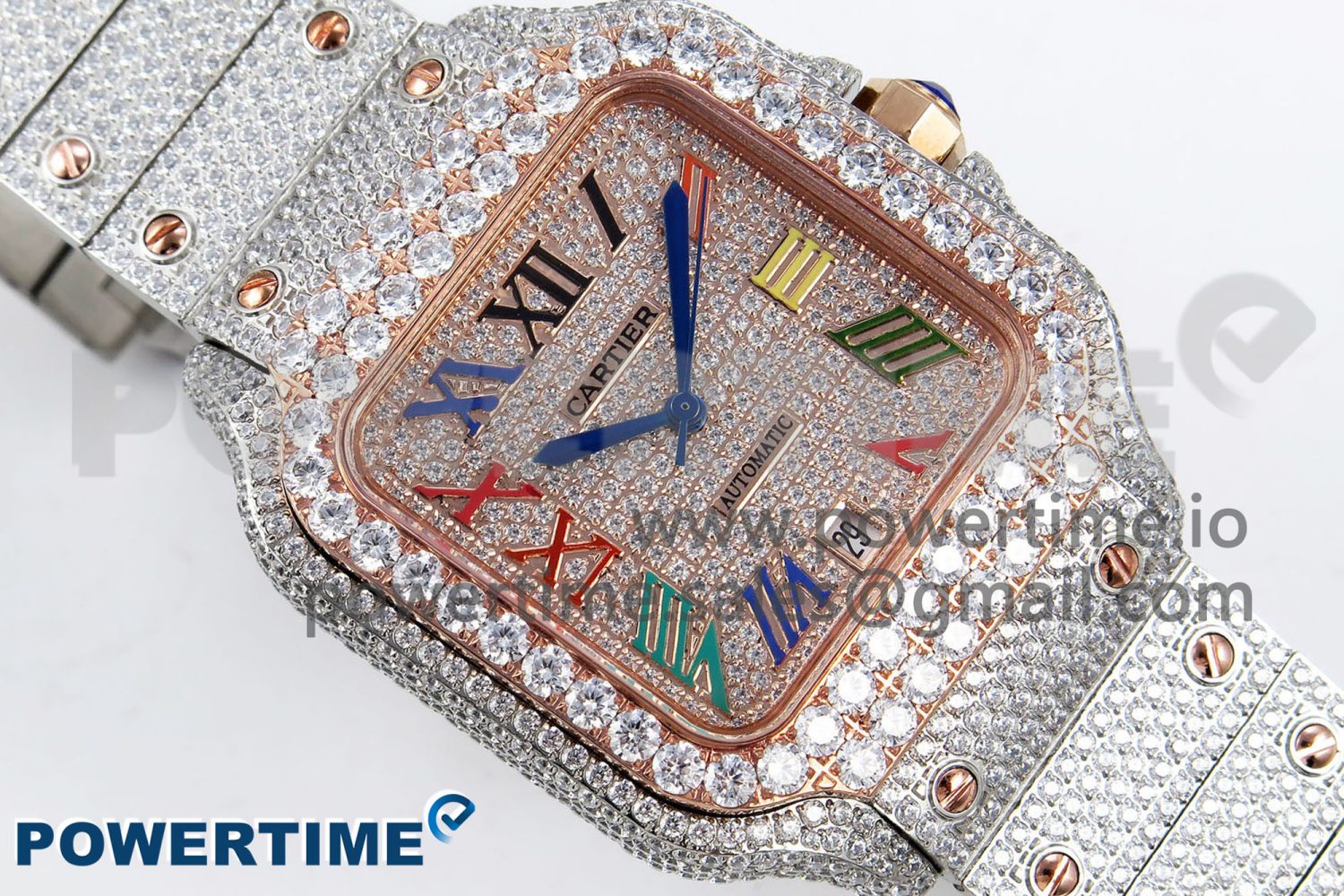 Santos De 40mm TWF 1:1 Best Edition RG Rainbow Dial 904L SS/RG Case and Bracelet A2824 - Image 3