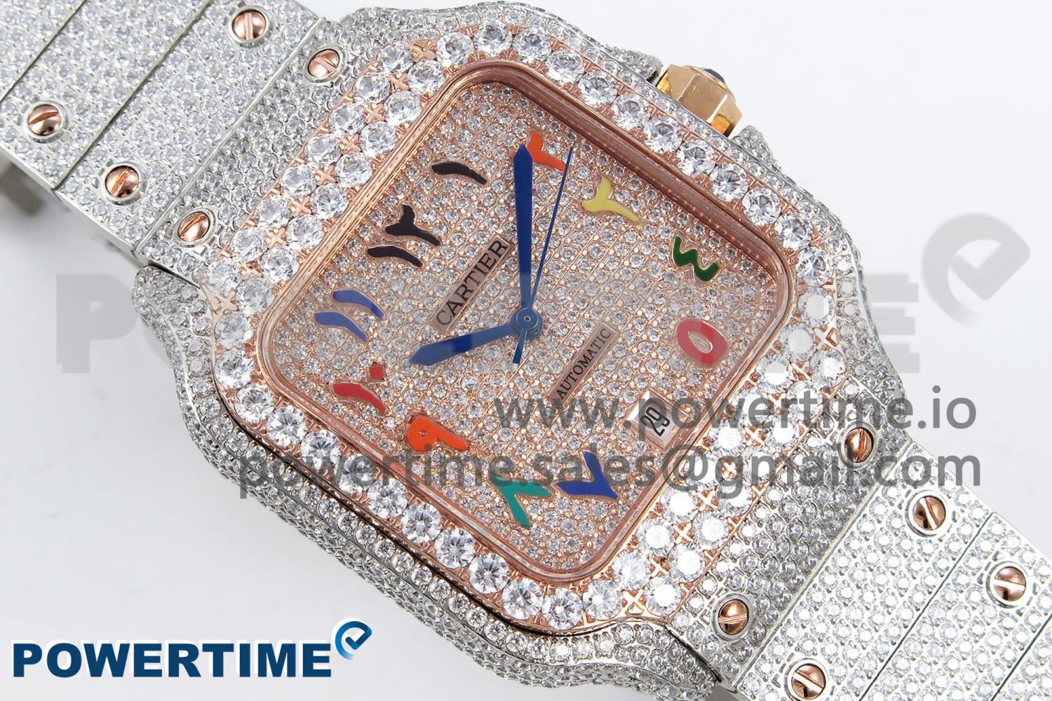 Santos De 40mm TWF 1:1 Best Edition RG Rainbow Dial 904L SS/RG Case and Bracelet A2824 - Image 3