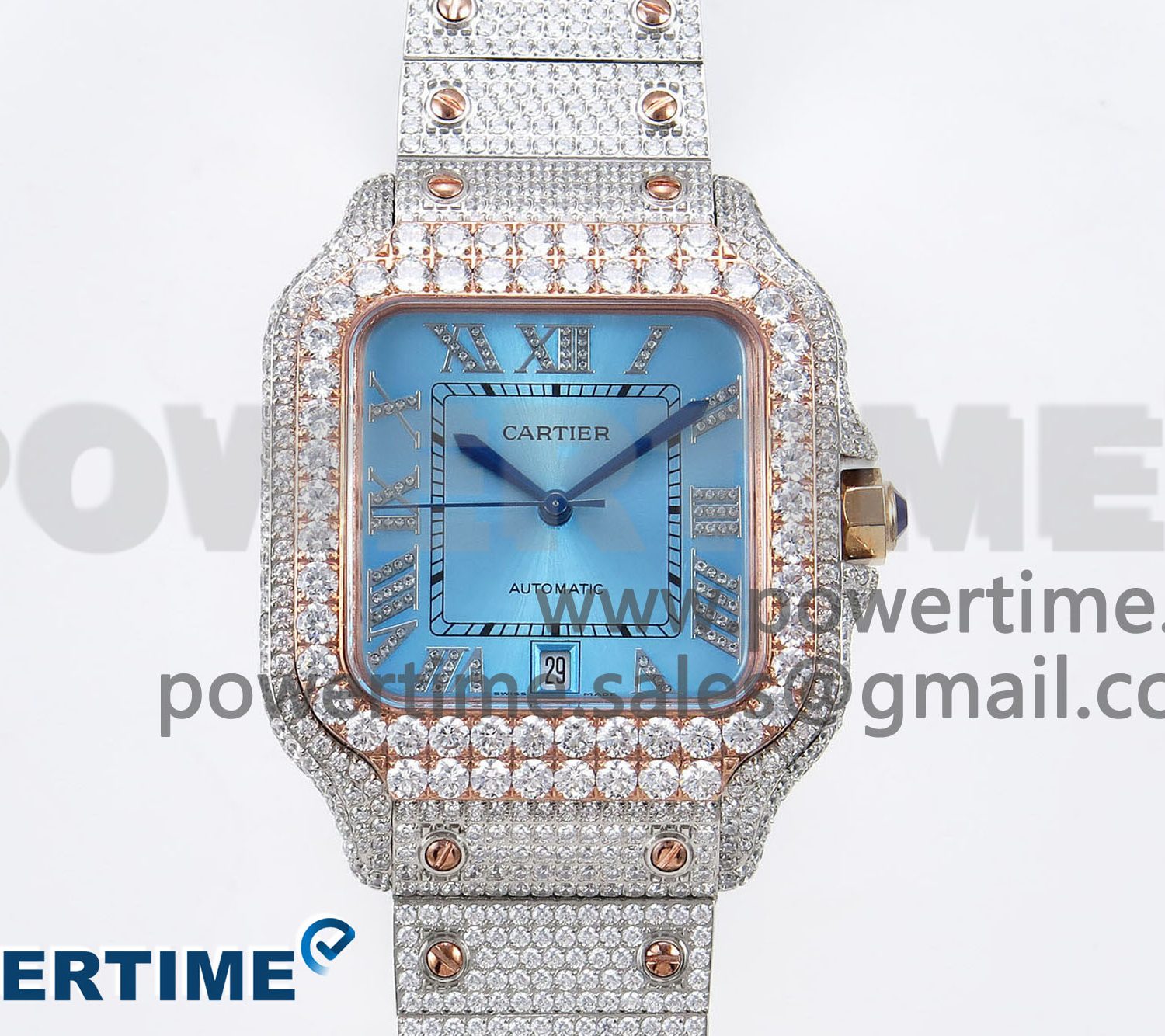 Santos De 40mm TWF 1:1 Best Edition Blue Dial 904L SS/RG Case and Bracelet A2824