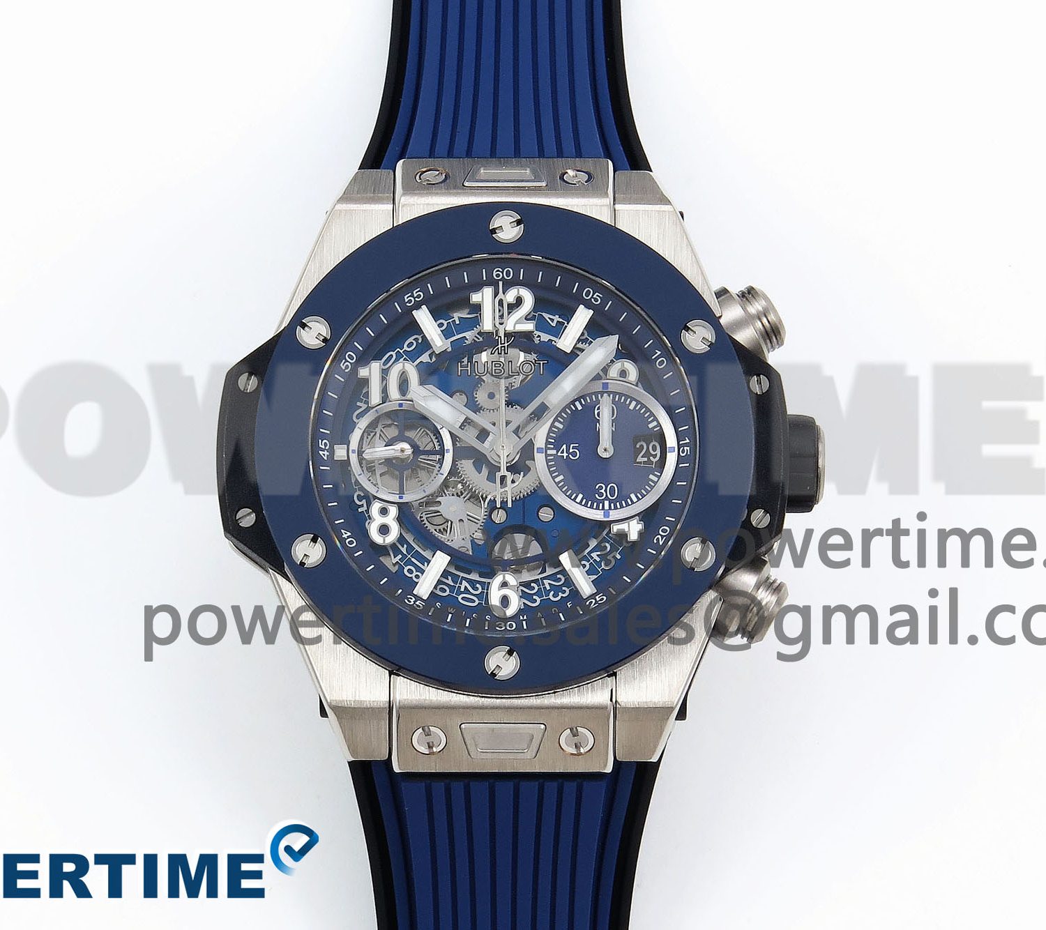 Big Bang Unico 42mm SS BBF 1:1 Best Edition Skeleton Dial on Blue Rubber Strap A1280 V2