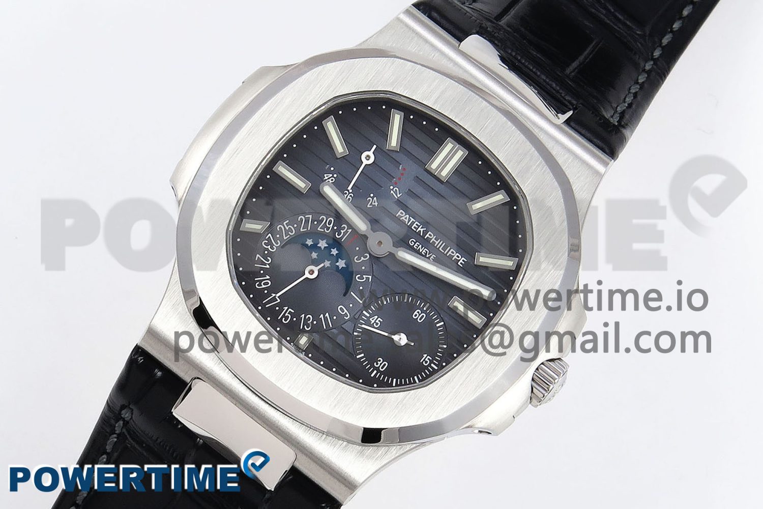 Nautilus 5712 SS PPF 1:1 Best Edition Blue Dial on Black Leather Strap A240 Super Clone V2 - Image 2