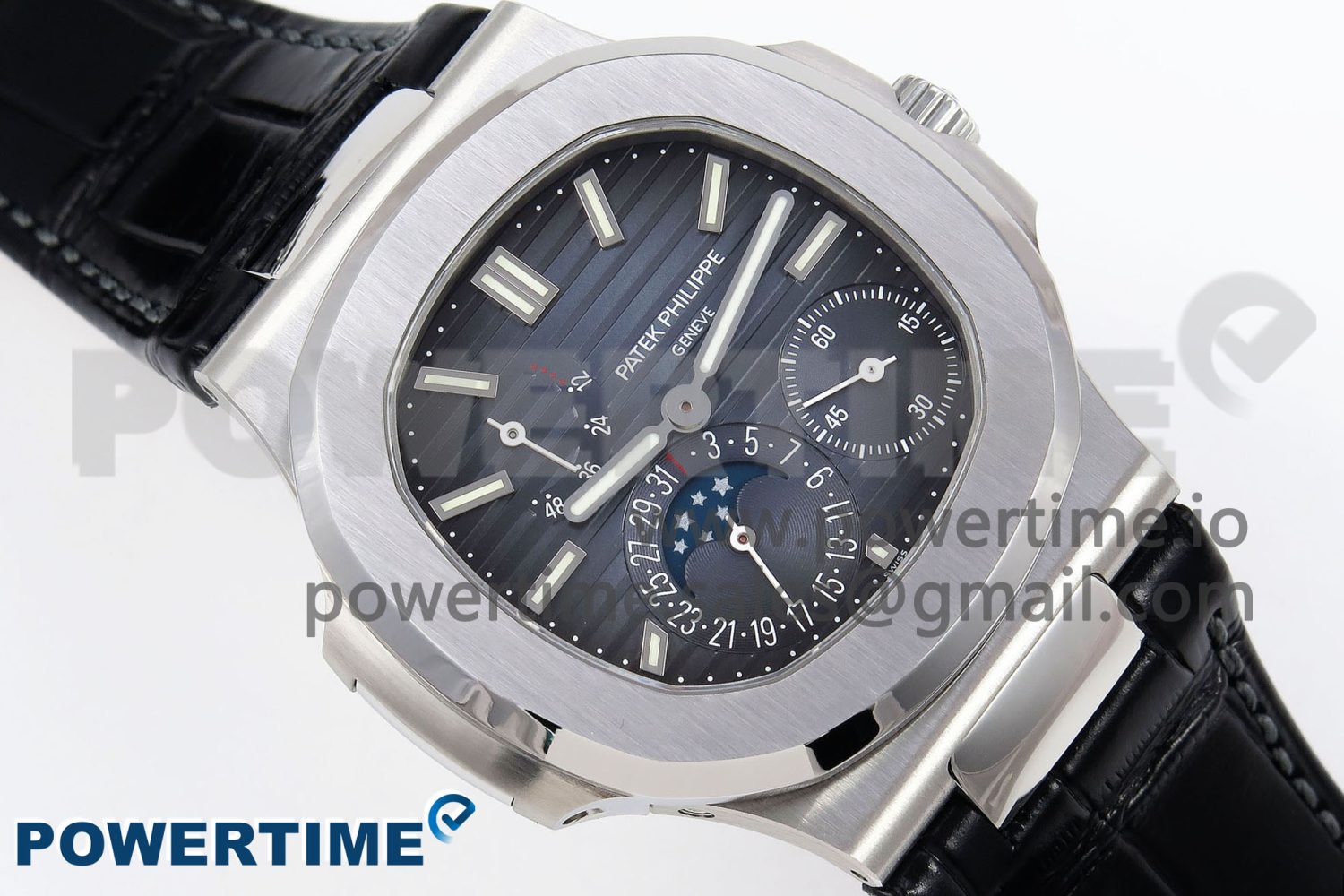 Nautilus 5712 SS PPF 1:1 Best Edition Blue Dial on Black Leather Strap A240 Super Clone V2 - Image 3