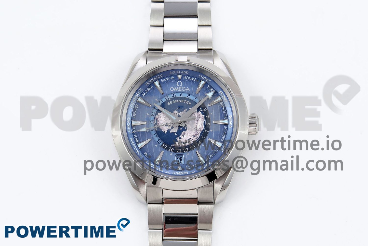 Aqua Terra GMT Worldtimer 43mm VSF 1:1 Best Edition Summer Blue Dial on SS Bracelet A8938 Super Clone - Image 1