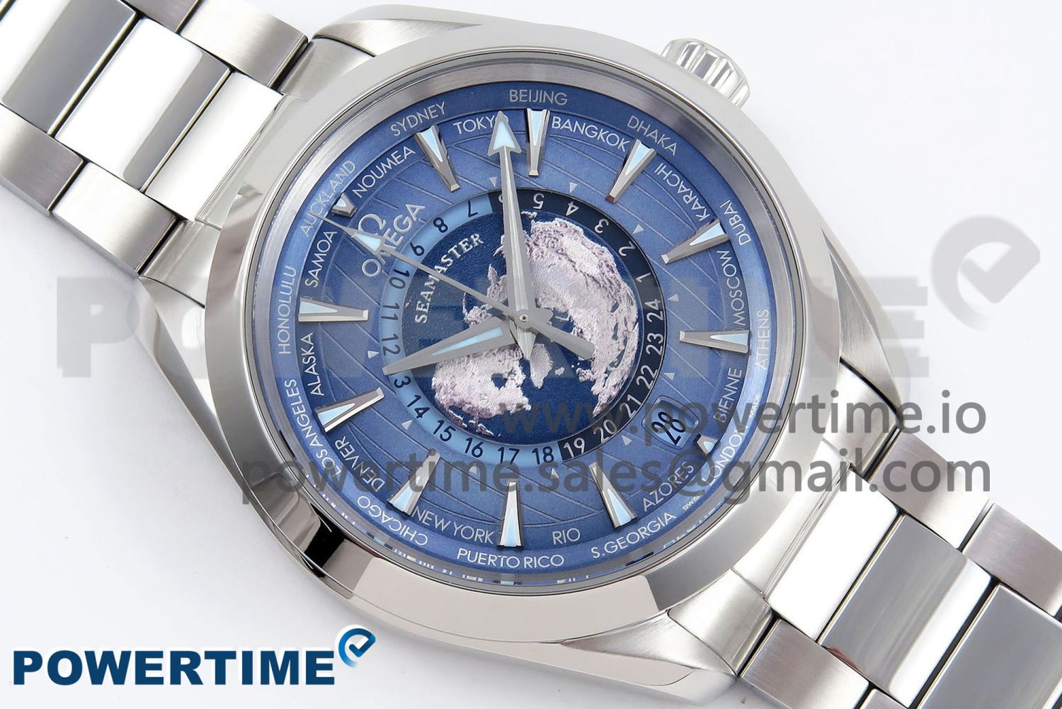 Aqua Terra GMT Worldtimer 43mm VSF 1:1 Best Edition Summer Blue Dial on SS Bracelet A8938 Super Clone - Image 3