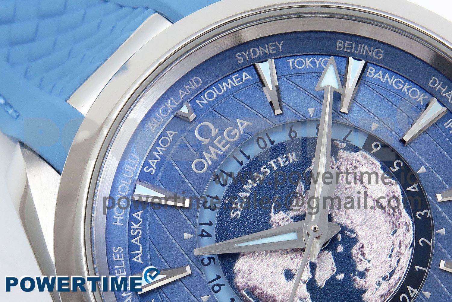 Aqua Terra GMT Worldtimer 43mm VSF 1:1 Best Edition Summer Blue Dial on Blue Rubber Strap A8938 Super Clone - Image 4