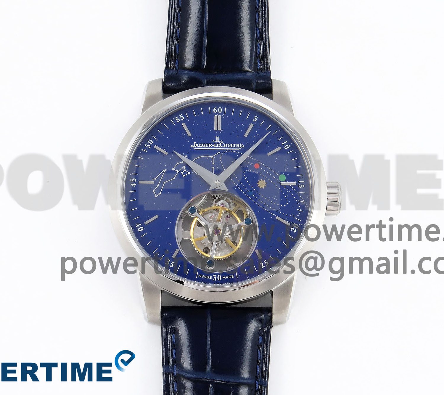 Master Ultra Thin Tourbillon SS RMS Best Edition Blue Solar System Dial on Blue Leather Strap