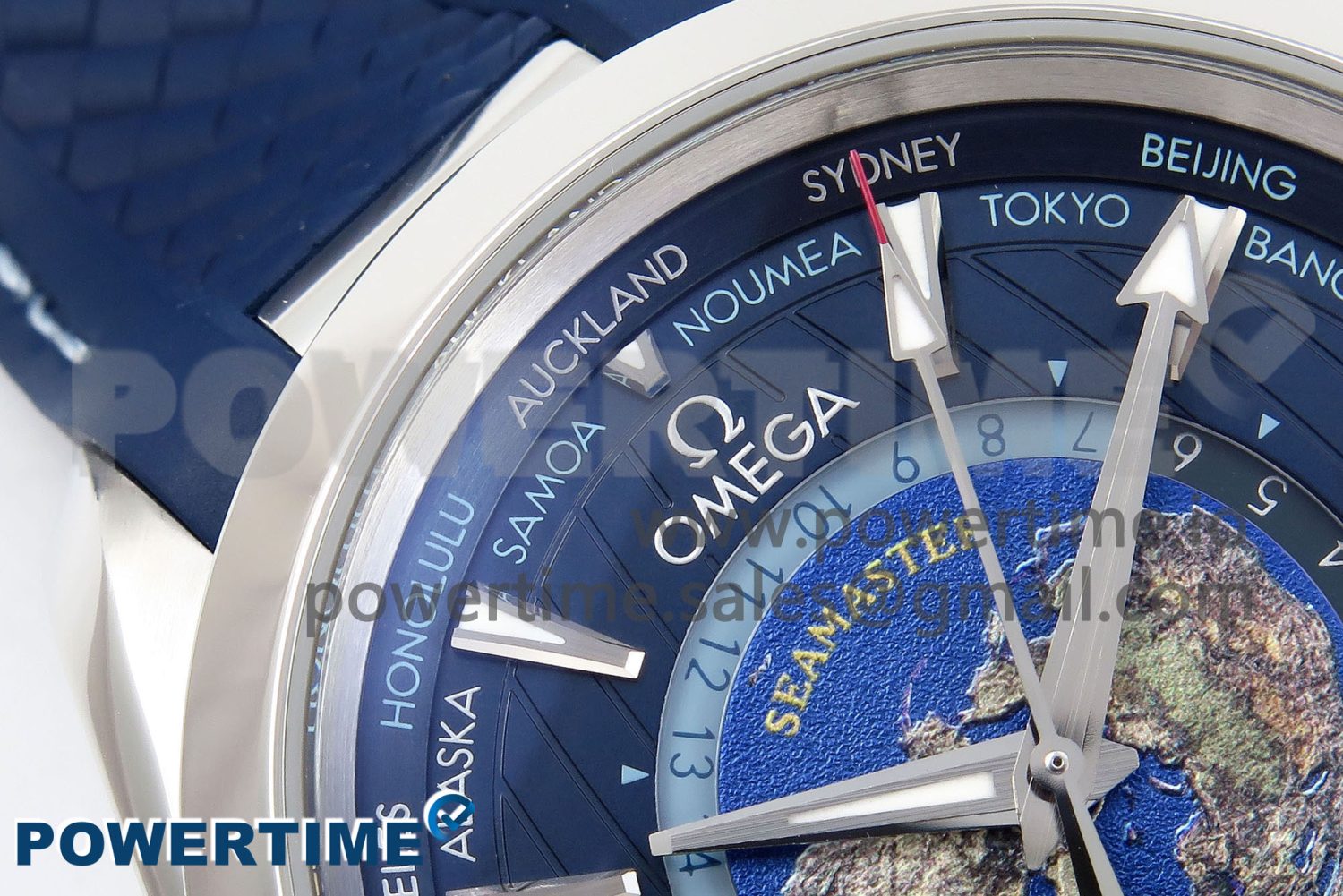 Aqua Terra GMT Worldtimer 43mm VSF 1:1 Best Edition Deep Blue Dial on Blue Rubber Strap A8938 Super Clone - Image 4
