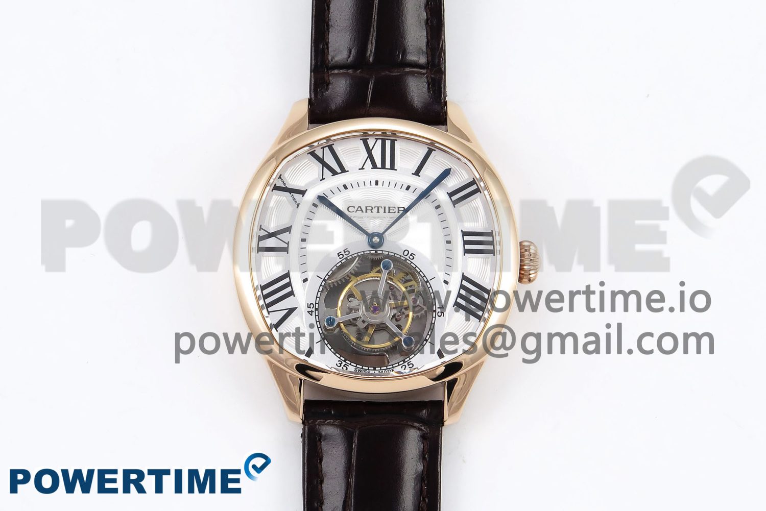 Drive De Cartier Flying Tourbillon RG RMS Best Edition White Dial on Brown Leather Strap - Image 1