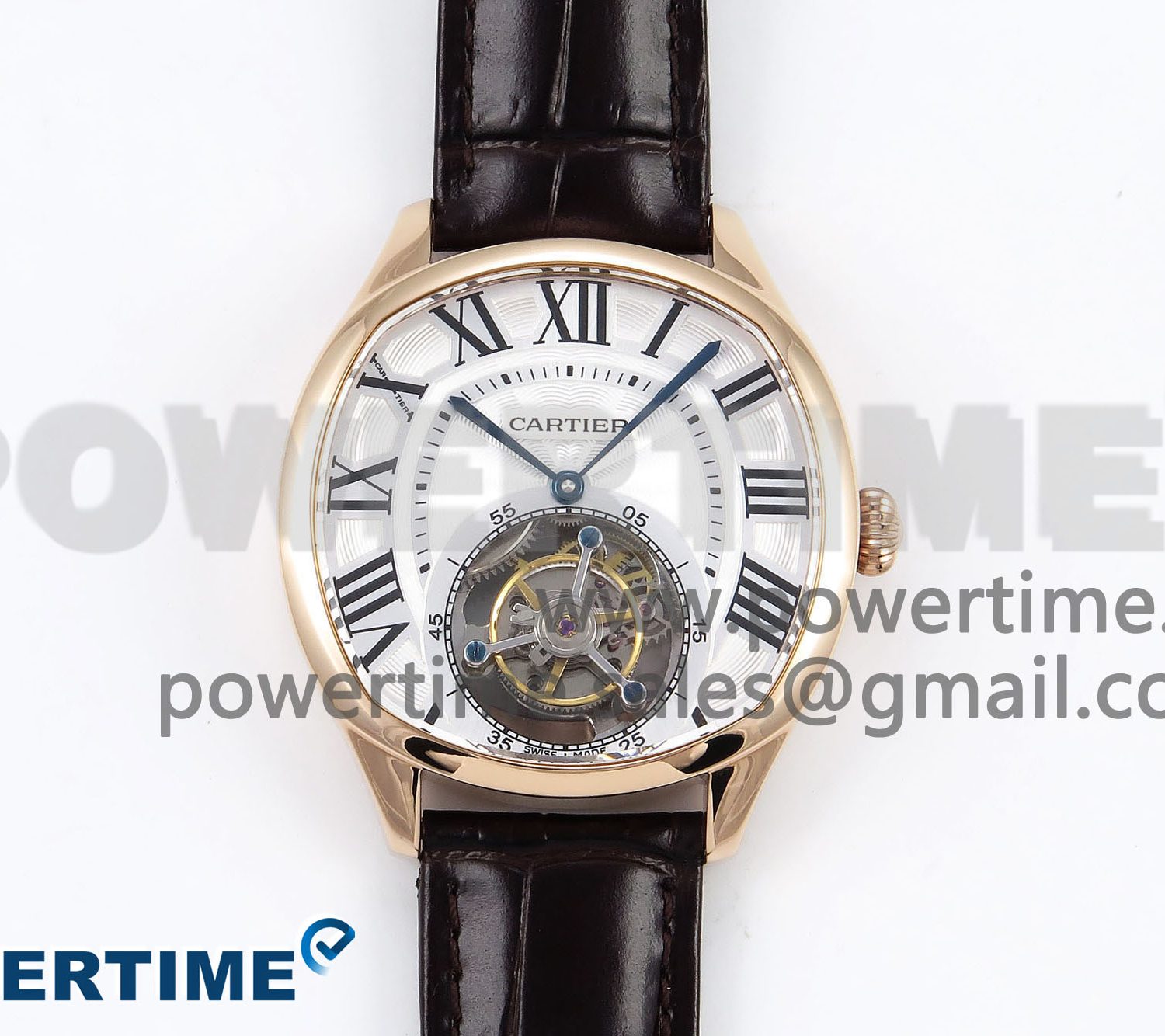 Drive De Cartier Flying Tourbillon RG RMS Best Edition White Dial on Brown Leather Strap