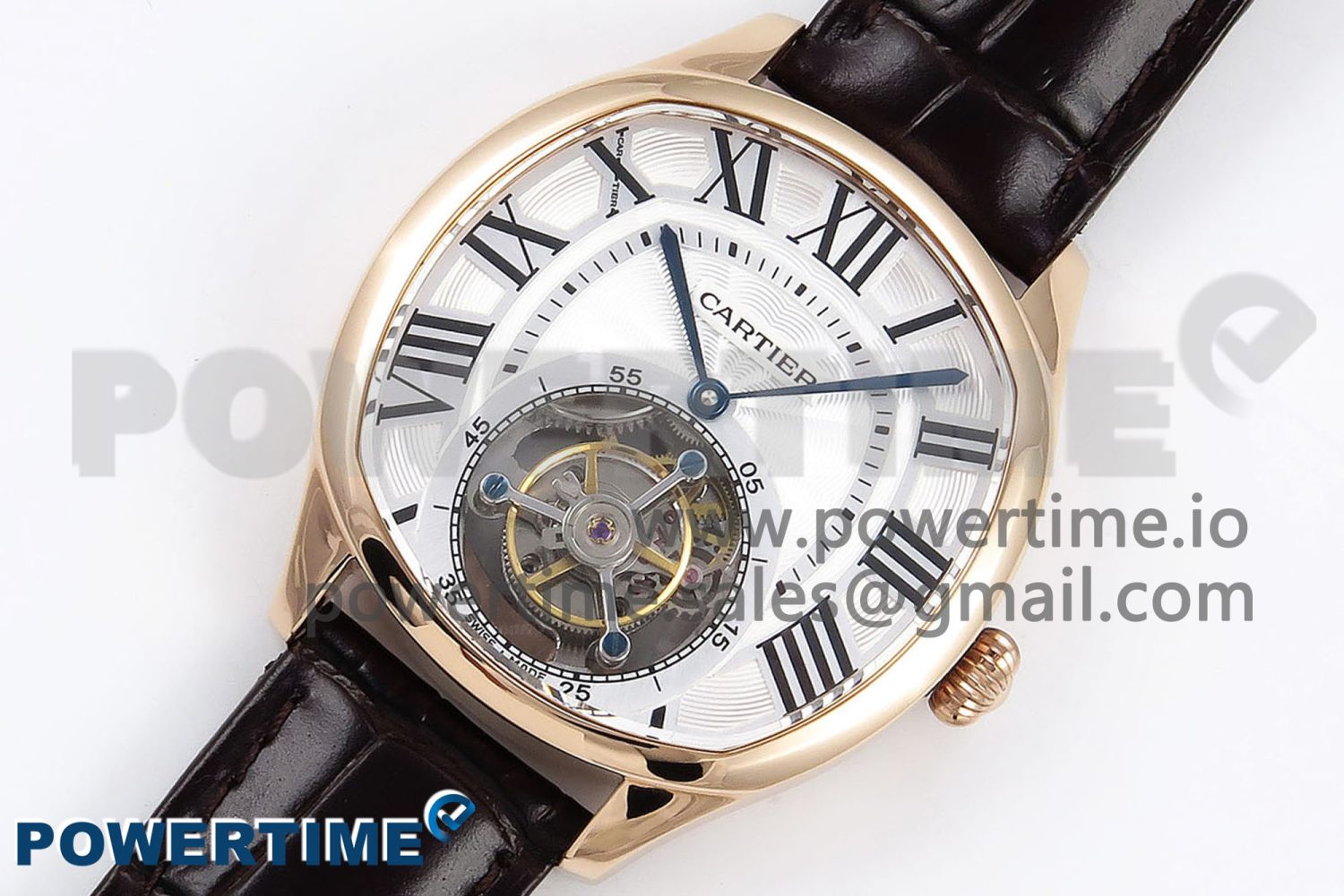 Drive De Cartier Flying Tourbillon RG RMS Best Edition White Dial on Brown Leather Strap - Image 2