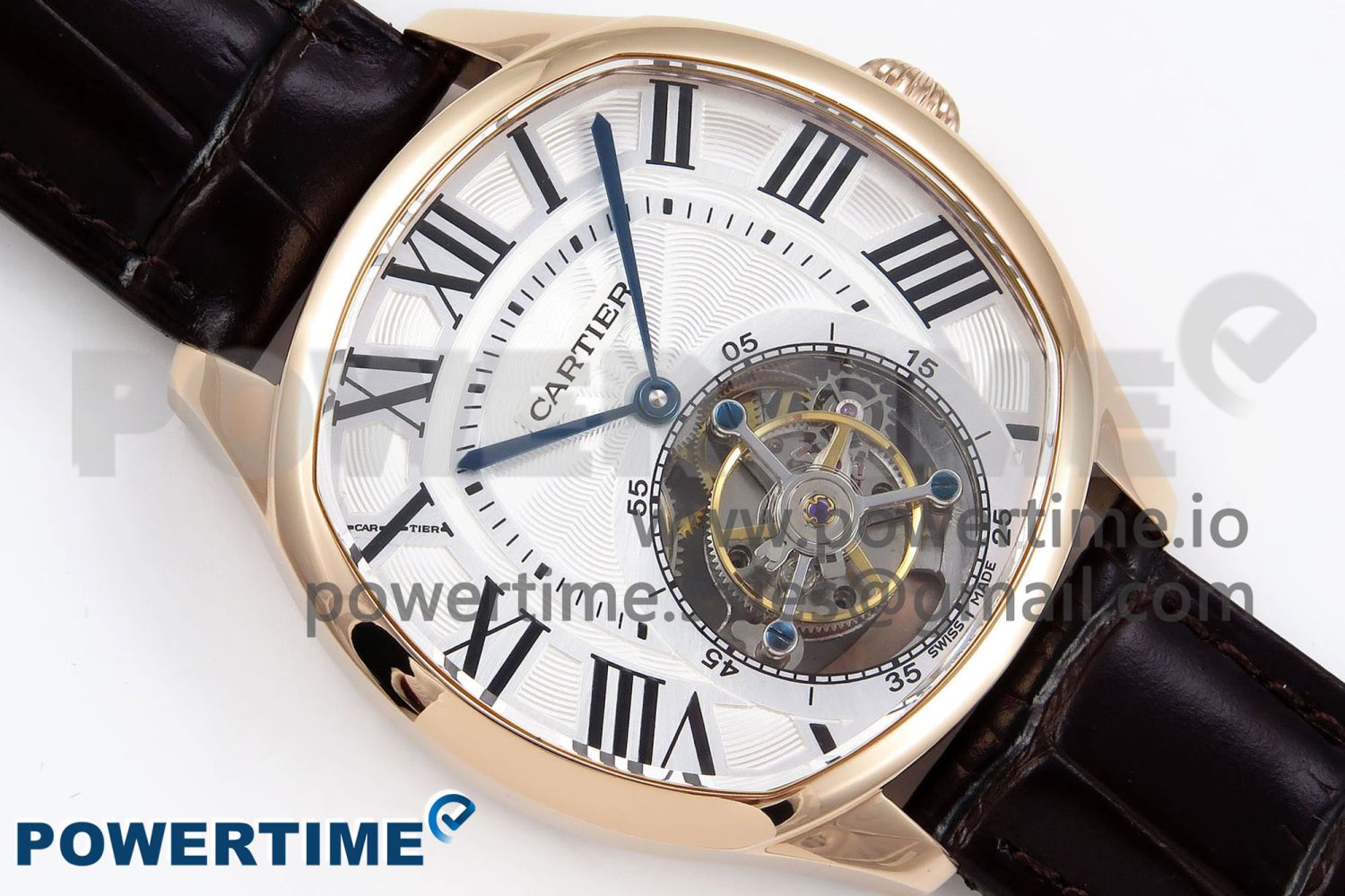 Drive De Cartier Flying Tourbillon RG RMS Best Edition White Dial on Brown Leather Strap - Image 3