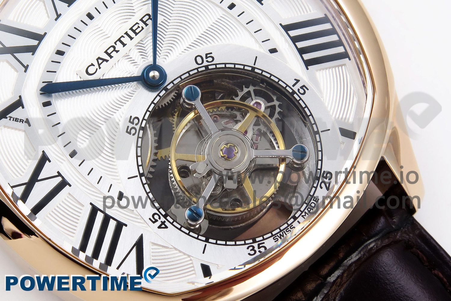 Drive De Cartier Flying Tourbillon RG RMS Best Edition White Dial on Brown Leather Strap - Image 5