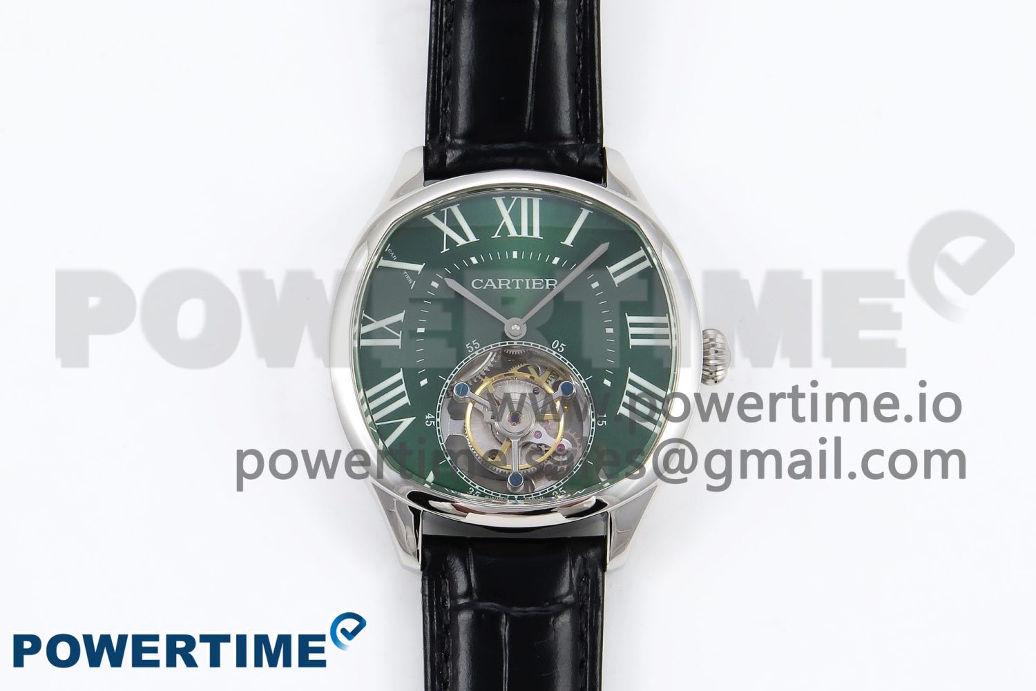 Drive De Cartier Flying Tourbillon SS RMS Best Edition Green Dial on Black Leather Strap - Image 1