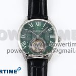 Drive De Cartier Flying Tourbillon SS RMS Best Edition Green Dial on Black Leather Strap