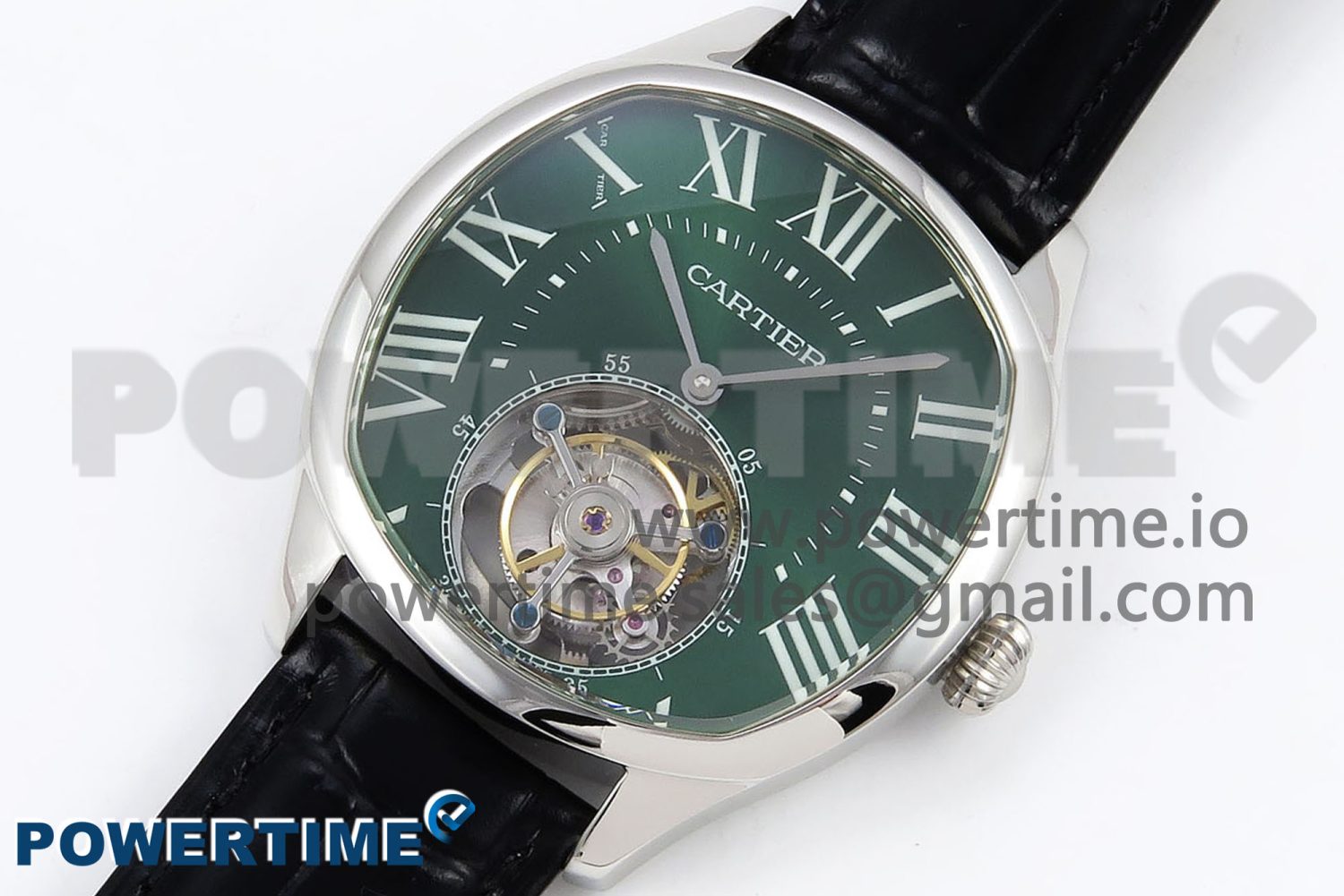 Drive De Cartier Flying Tourbillon SS RMS Best Edition Green Dial on Black Leather Strap - Image 2