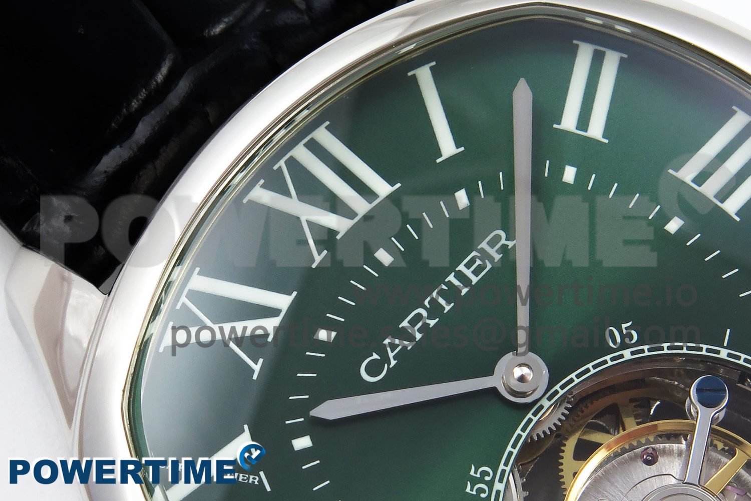 Drive De Cartier Flying Tourbillon SS RMS Best Edition Green Dial on Black Leather Strap - Image 4
