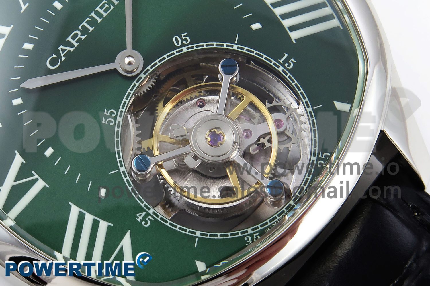 Drive De Cartier Flying Tourbillon SS RMS Best Edition Green Dial on Black Leather Strap - Image 5