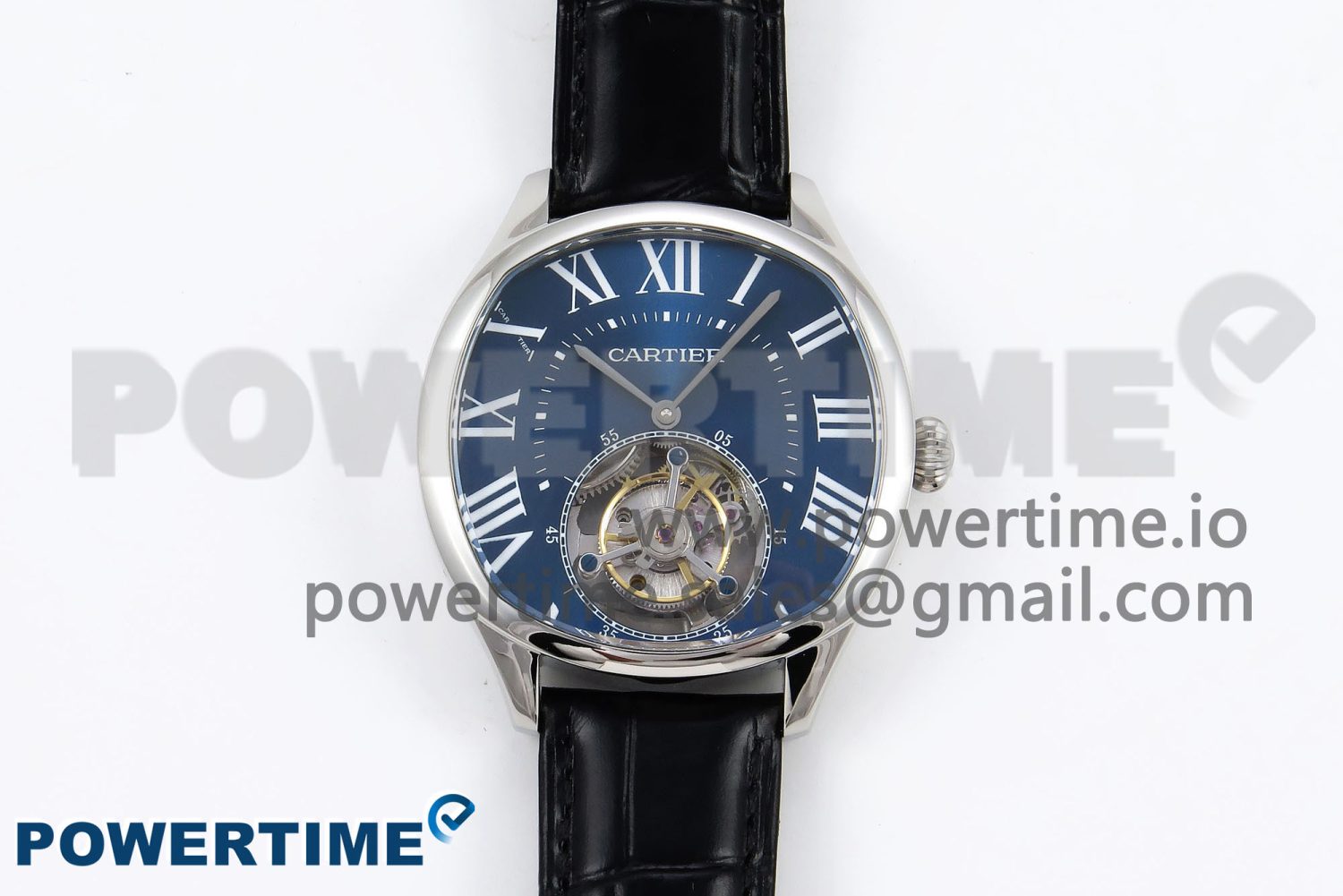 Drive De Cartier Flying Tourbillon SS RMS Best Edition Blue Dial on Black Leather Strap - Image 1