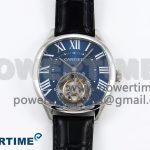 Drive De Cartier Flying Tourbillon SS RMS Best Edition Blue Dial on Black Leather Strap