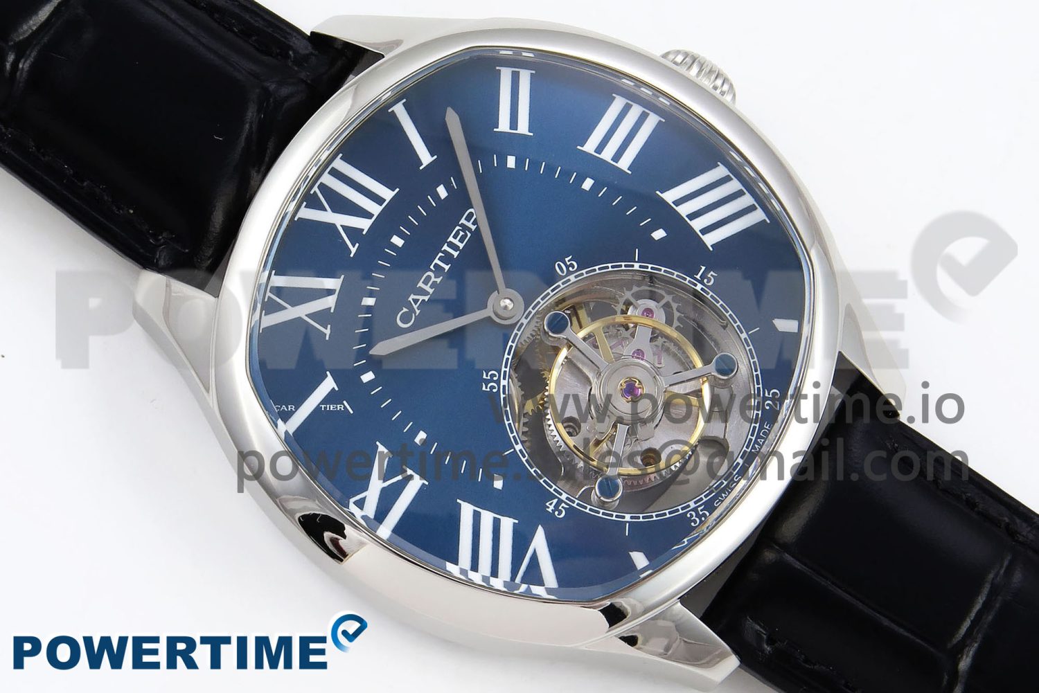 Drive De Cartier Flying Tourbillon SS RMS Best Edition Blue Dial on Black Leather Strap - Image 3