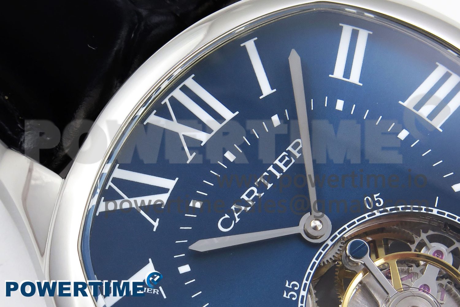 Drive De Cartier Flying Tourbillon SS RMS Best Edition Blue Dial on Black Leather Strap - Image 4