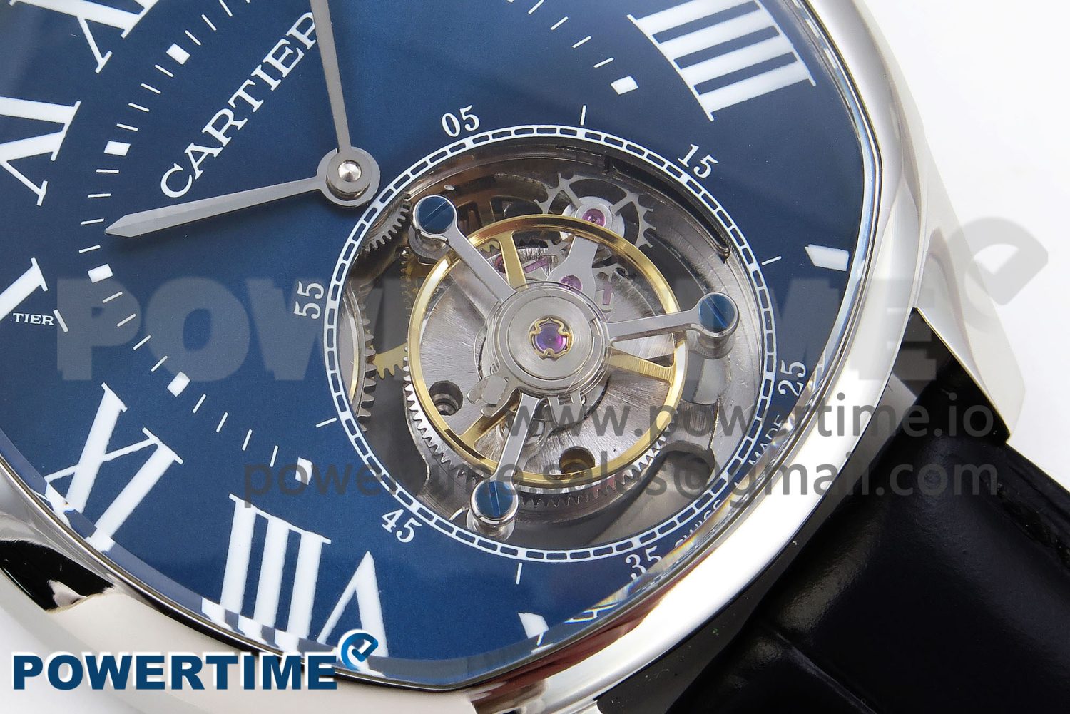 Drive De Cartier Flying Tourbillon SS RMS Best Edition Blue Dial on Black Leather Strap - Image 5
