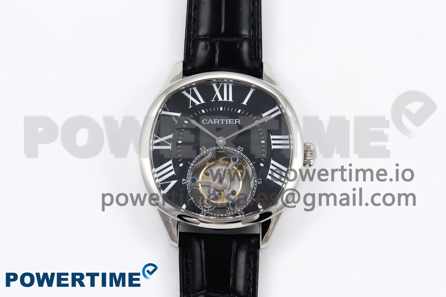 Drive De Cartier Flying Tourbillon SS RMS Best Edition Black Dial on Black Leather Strap - Image 1