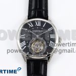 Drive De Cartier Flying Tourbillon SS RMS Best Edition Black Dial on Black Leather Strap