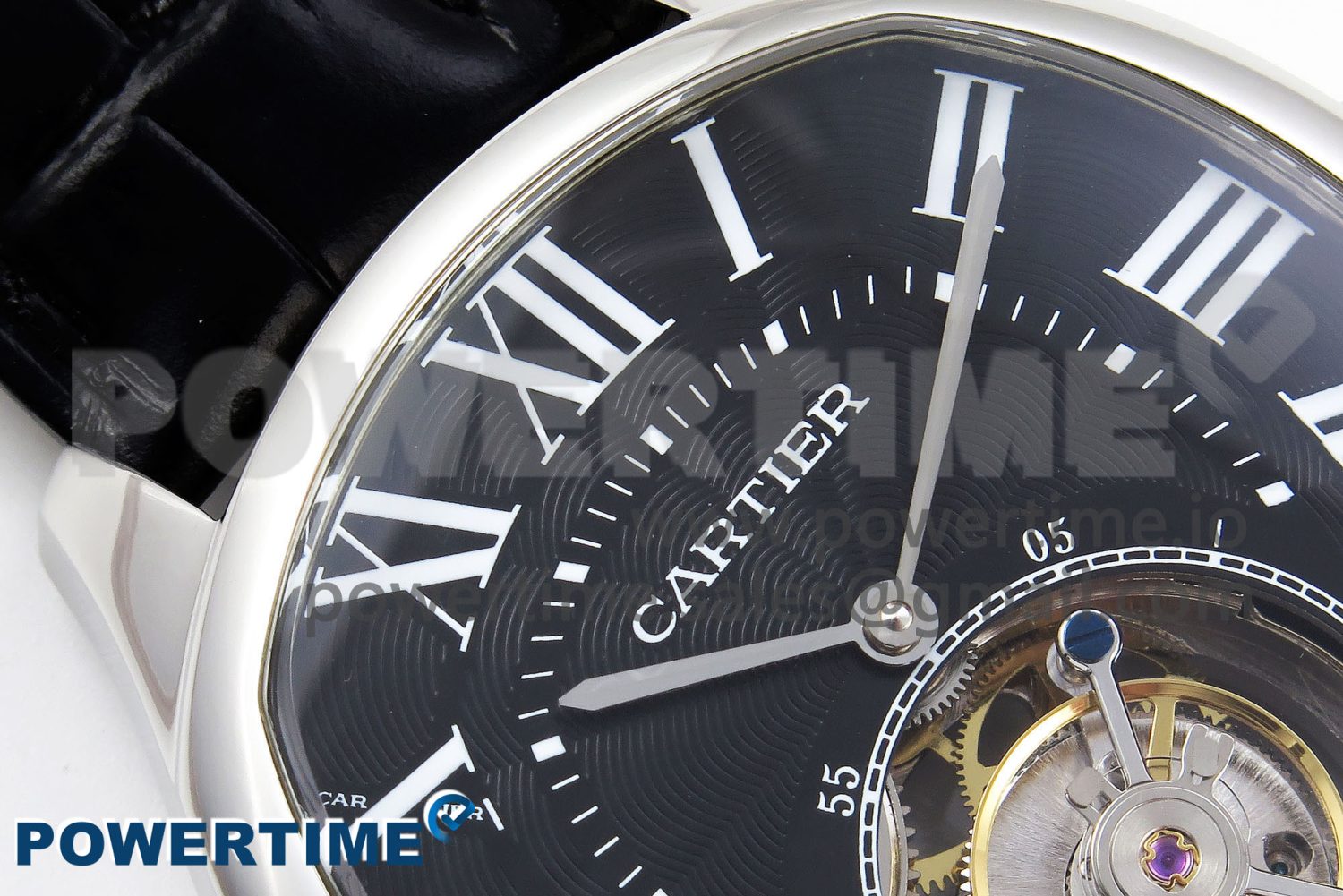 Drive De Cartier Flying Tourbillon SS RMS Best Edition Black Dial on Black Leather Strap - Image 4