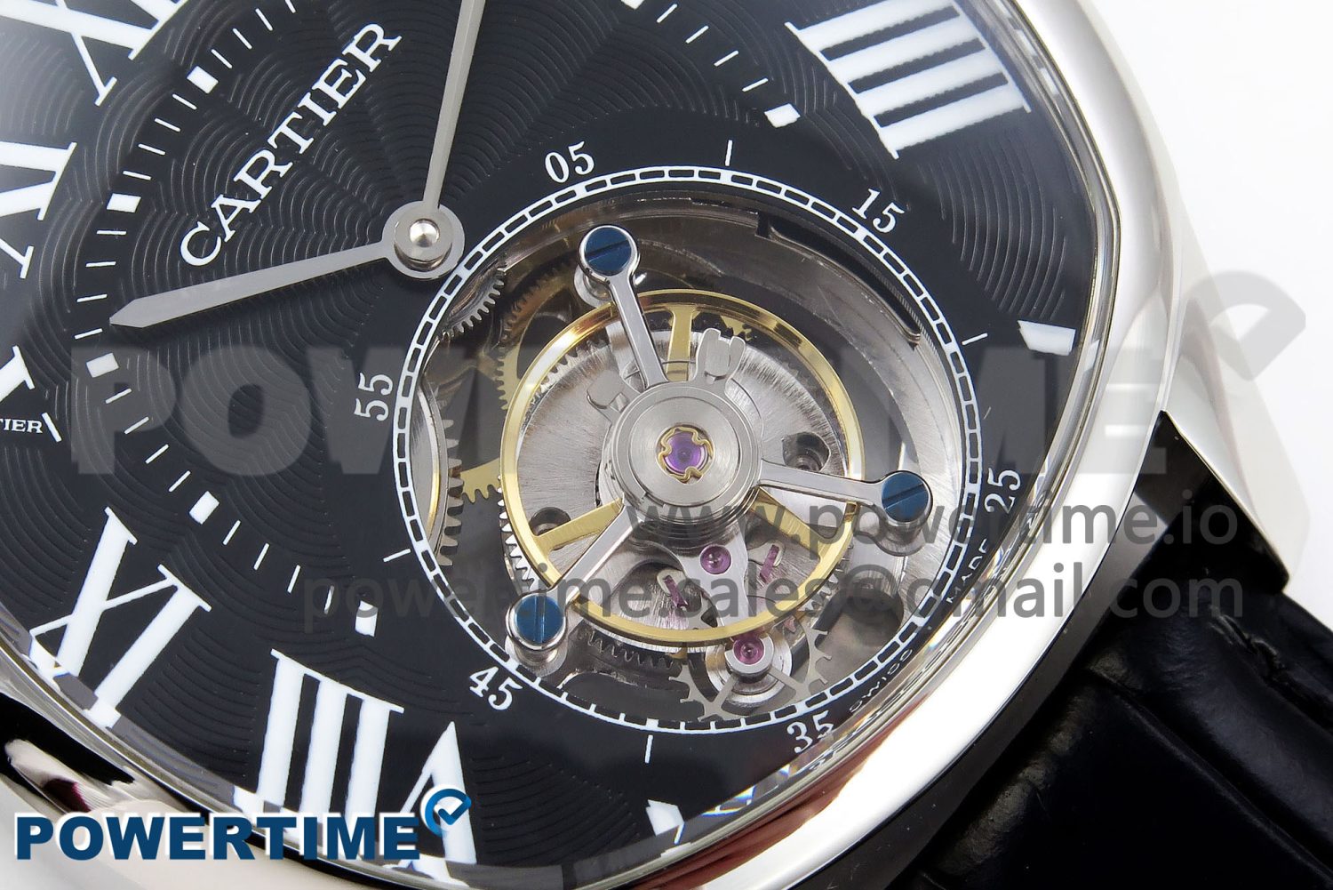 Drive De Cartier Flying Tourbillon SS RMS Best Edition Black Dial on Black Leather Strap - Image 5