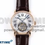 Rotonde de Cartier Flying Tourbillon RG RMS Best Edition Silver Dial on Brown Leather Strap