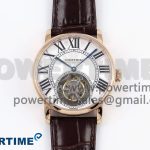 Rotonde de Cartier Flying Tourbillon RG RMS Best Edition White Roman Dial on Brown Leather Strap