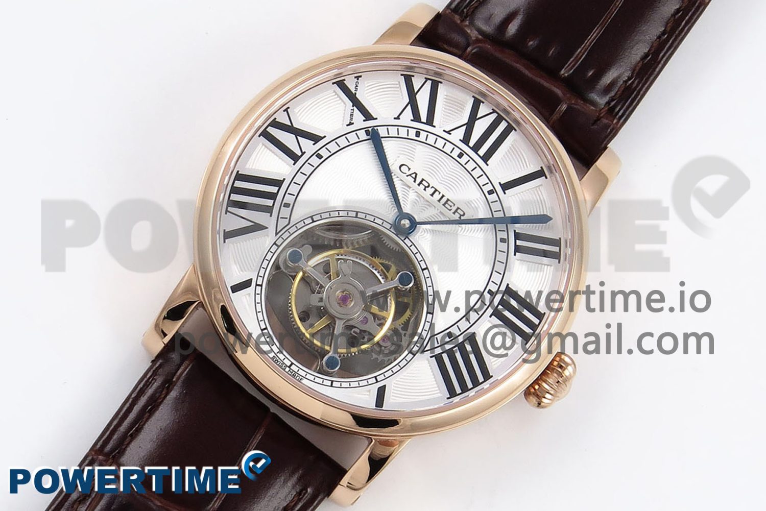 Rotonde de Cartier Flying Tourbillon RG RMS Best Edition White Roman Dial on Brown Leather Strap - Image 5