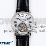 Rotonde de Cartier Flying Tourbillon SS RMS Best Edition Silver Dial on Black Leather Strap