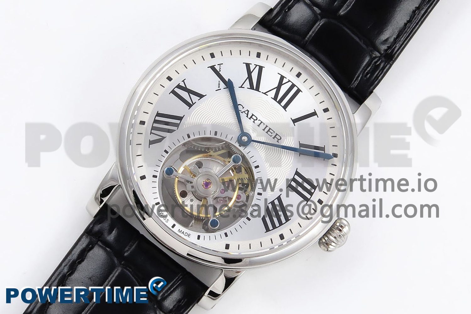 Rotonde de Cartier Flying Tourbillon SS RMS Best Edition Silver Dial on Black Leather Strap - Image 2
